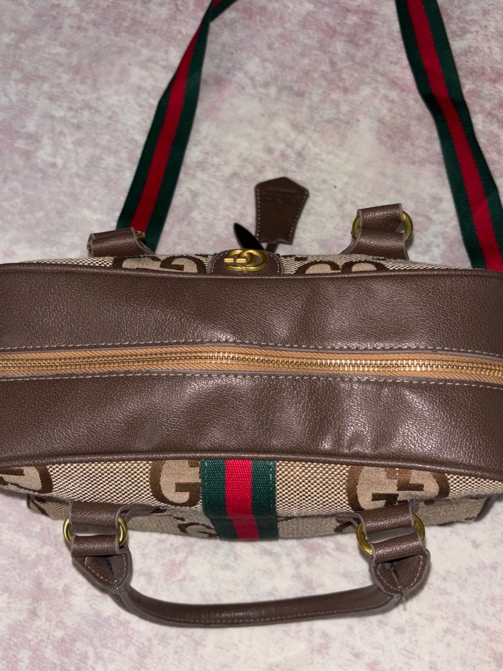 Gucci Brown GG Supreme Tote with Green and Red Web Stripe - Picture 6 of 9